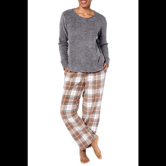 Cuddl Duds Fleecewear w/ Stretch Pajama Set CharHthr/SwissP - Petite - Picture 1 of 1